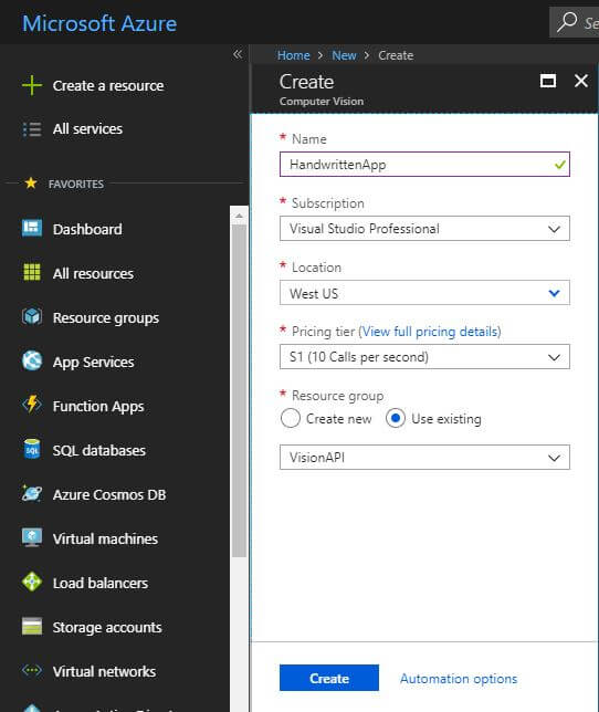 Provision a Computer Vision Subscription Key